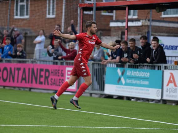 Ollie Pearce celebrates a pre-season goal for Worthing / Picture: Marcus Hoare
