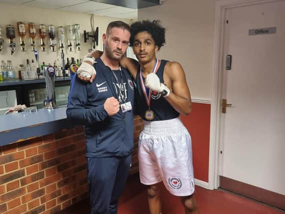 Coach Danny Essex (left) and ‘Prince’ Rohith Jose of Horsham Boxing Club