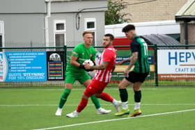 Action from the 2-2 draw in the extra preliminary round of the FA Cup between Steyning and Pagham / Picture: Roger Smith