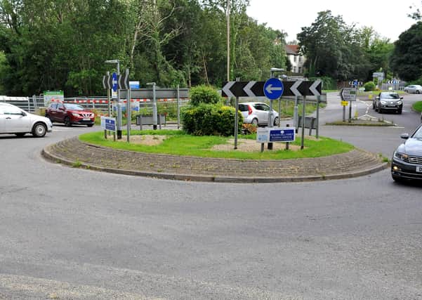Roundabout on the Fairbridge Way junction of Isaac’s Lane (A273) with Cuckfield Road (B2036) Burgess Hill. Pic S Robards