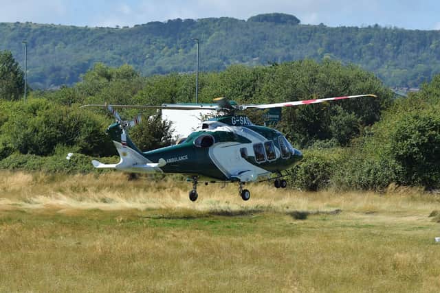 Air ambulance on Langney Marsh. Picture from Dan Jessup. SUS-211008-134846001