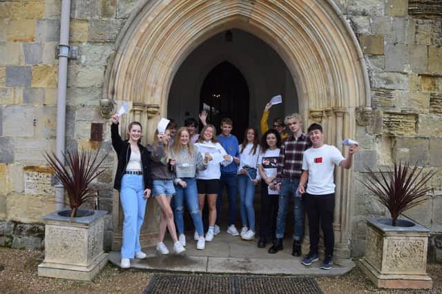Battle Abbey School students with their A-level results SUS-211008-135410001