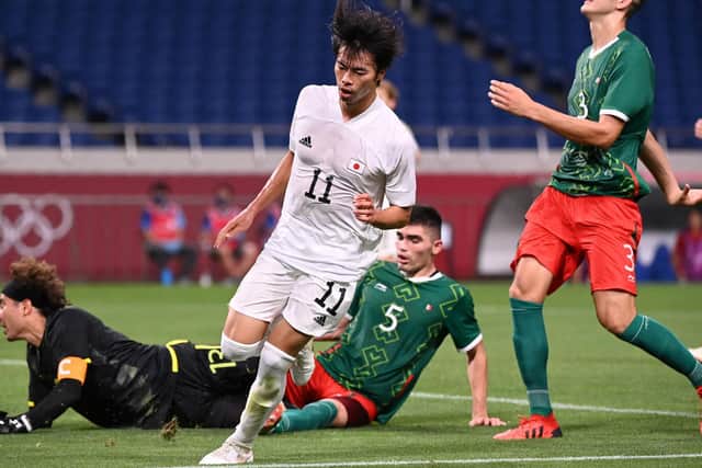Kaoru Mitoma scores for Japan at the Olympics in the bronze medal match defeat against Mexico