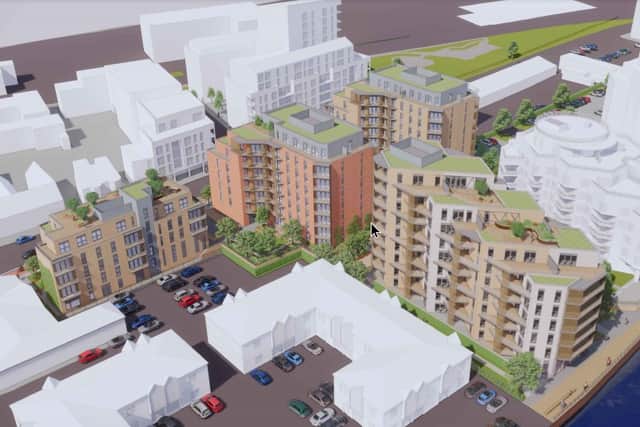 The proposed four new blocks of flats with commercial space south of Brighton Road