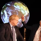 Sir David Attenborough and Prime minister Boris Johnson attend the launch of the UK-hosted COP26 UN Climate Summit, being held in partnership with Italy this autumn in Glasgow. (Photo by Jeremy Selwyn - WPA Pool/Getty Images) PPP-210617-165856006