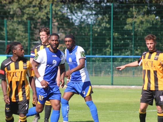 Haywards  Heath;s Jerson Dos Santos and two-goal Gil Carvalho caused East Grinstead Town problems / Picture: Tony Sim