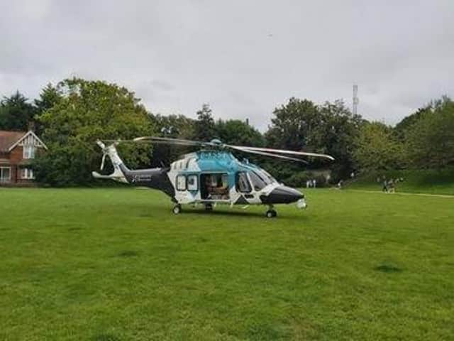 The air ambulance in Alexandra Park, Hastings. Picture by Peter Hazleton SUS-210817-165100001