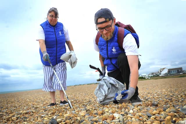 Lottery winners gather at Shoreham Beach for a beach clean. Picture: Steve Robards SR2108171