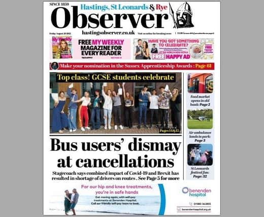 Today's front page of the Hastings and Rye Observer SUS-210819-122649001