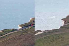 Side by side: Belle Tout in December 2020 (left) and in August 2021 (right) - Photo by Pete Abel @Peteabel73 SUS-210819-080759001