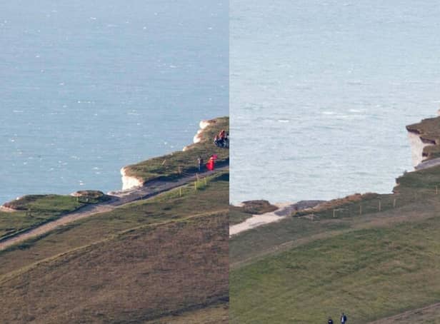 Side by side: Belle Tout in December 2020 (left) and in August 2021 (right) - Photo by Pete Abel @Peteabel73 SUS-210819-080759001