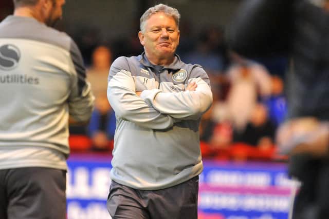 Crawley Town boss John Yems was all smiles after Tuesday night's win against Salford City
