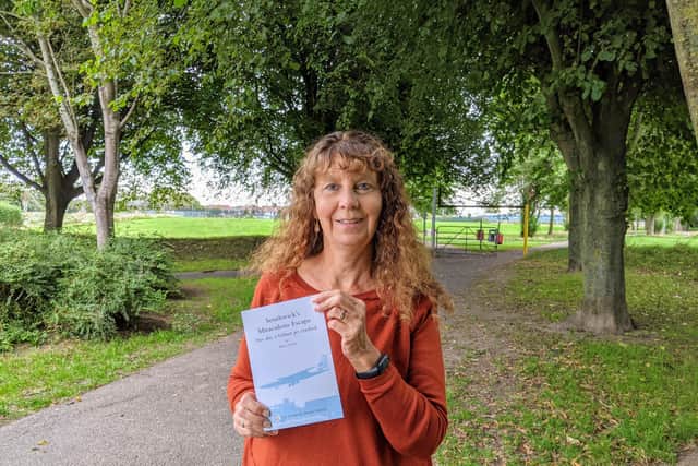 Southwick Society chairman Mary Candy at Southwick Recreation Ground, where much of the wreckage landed