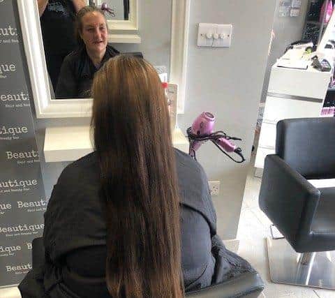 Sandra Haines at the Beautique Hair and Beauty Salon in Haywards Heath before she braved the shave in aid of Young Epilepsy