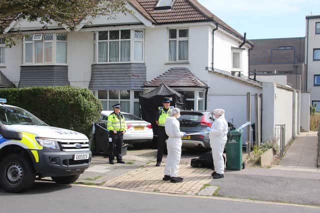 Emergency services were called to a report of a man found deceased in the doorway of a flat in Brittany Road, Hove, at 4.37am on Friday. Picture by Eddie Mitchell SUS-210821-132741001