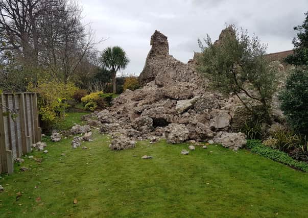 Lewes Castle wall collapsed in 2019