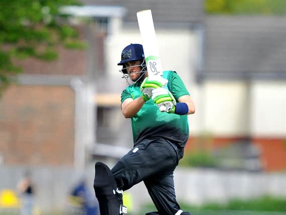 Will O'Donnell hit an unbeaten 105 for Three Bridges CC in their National Cup quarter-final defeat to Brentwood CC. Picture by Steve Robards