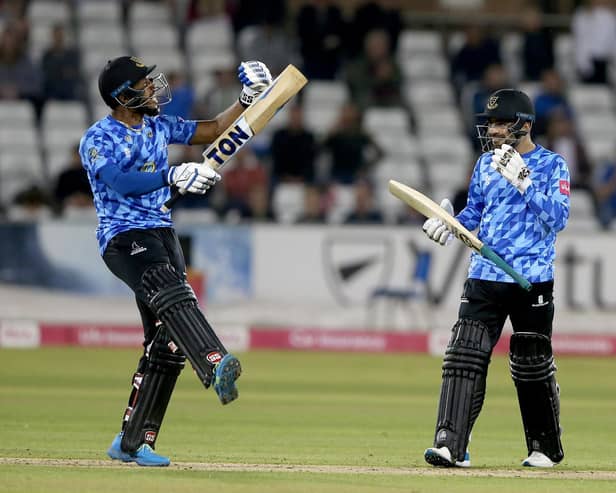 Chris Jordan and Rashid Khan celebrate at the end of the run chase / Picture: Getty