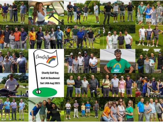 A collage from the charity golf day at Goodwood that raised money for the intensive care unit at St Richard's Hospital