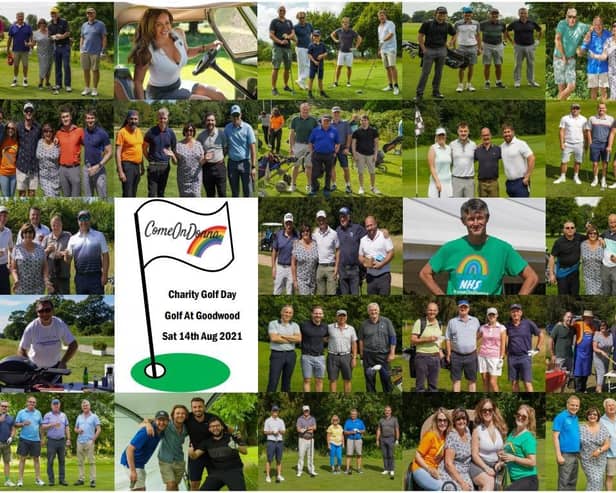 A collage from the charity golf day at Goodwood that raised money for the intensive care unit at St Richard's Hospital