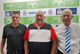 Heath chairman, Steve Isherwood (centre) flanked by Blues ambassador, Derek Elphick (left) and Jim Collins, head of commercial