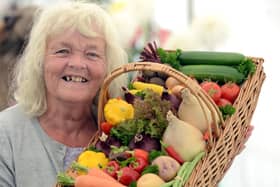 Pat Carter with her prize-winning box of vegetables at the 2018 Emsworth Show
