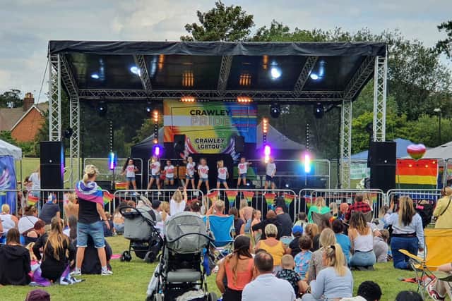 Crawley Pride visitors enjoy the live entertainment on the main stage