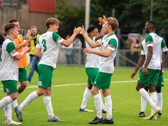 Bognor's players celebrate at Worthing / Picture: Lyn Phillips