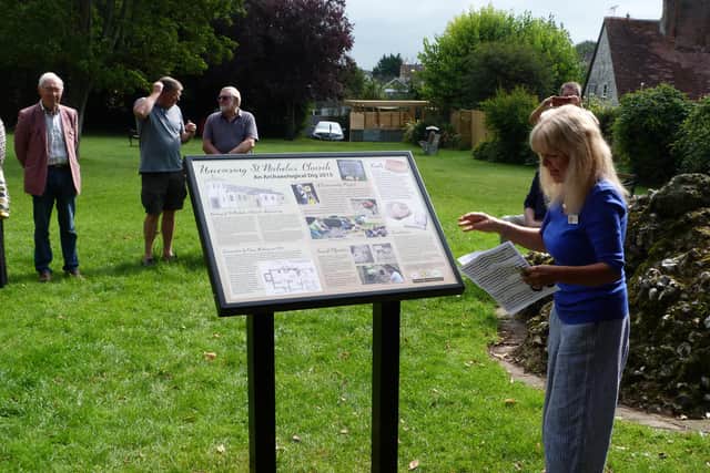 Angmering in Bloom chairman, Julia Phelon, at the new information board in St Nicholas' Gardens, Angmering