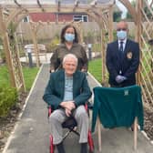 Donald Greenwood with Linda Wade and John Court. Picture from Abbots Wood Manor Care Home SUS-210209-095937001