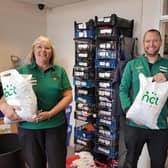 Morrisons Littlehampton community champion Alison Whitburn and colleagues Sarah, Corinne and Darren helped sort donations