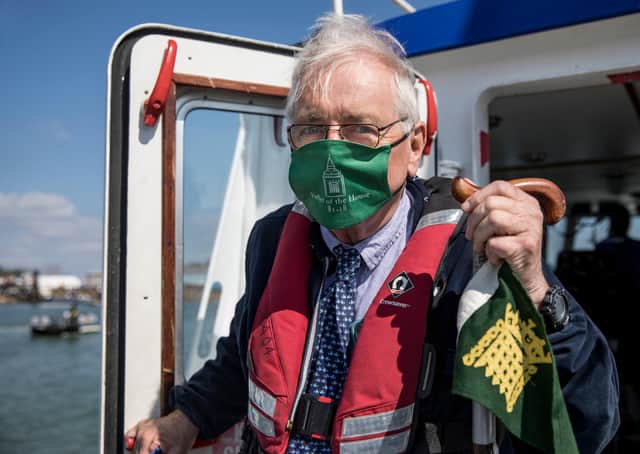 Sir Peter Bottomley aboard the Sea Beaver, Greenpeace's newest boat. Picture: Andrew McConnell / Greenpeace