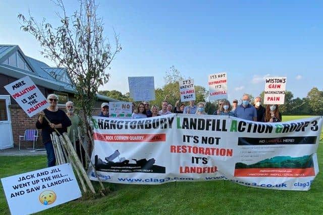 Members of the Chanctonbury Landfill Action Group demo against plans for the restoration of Rock Common Quarry in Washington