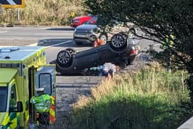 A vehicle upside down by the Bognor Road Roundabout. Picture courtesy of Neil Jerram