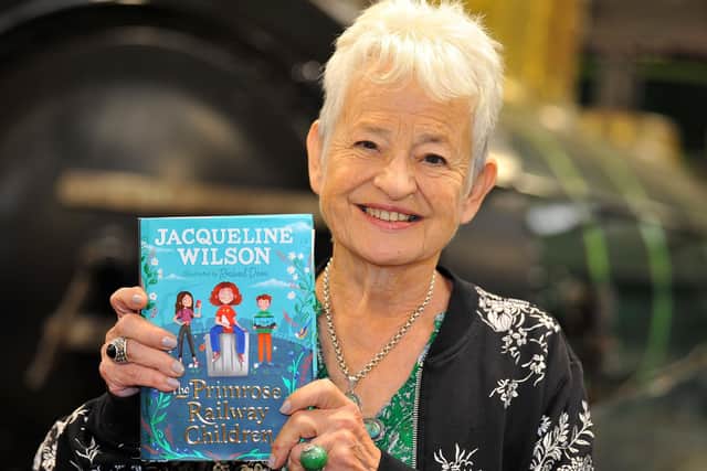 Jacqueline Wilson with her new book at the Bluebell Railway’s Sheffield Park Station. Photo by Steve Robards, SR2109141.
