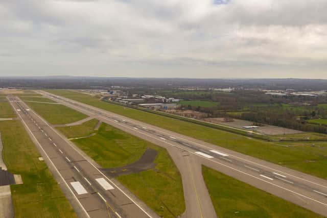 An aerial shot of both runways