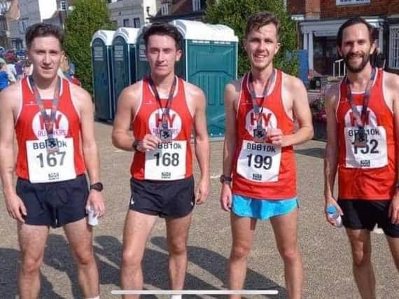 The top four 'red arrows' of HY Runners at the Battle BBB 10k