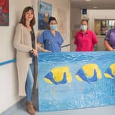 Painter Christine Bleny (far left) with ward matron Julie Baker (far right) and the Peanut Ward nursing staff at Queen Victoria Hospital. Picture by the Trust Medical Photographer