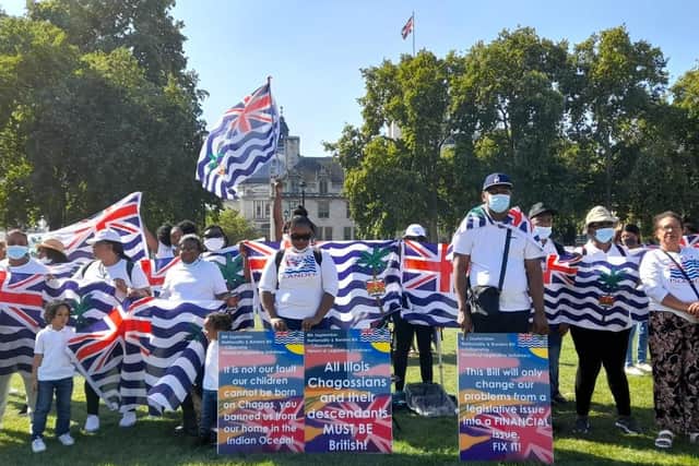 Descendants of the natives of the Chagos Islands held a peaceful protest outside of Parliament on Wednesday in response to the Nationality and Borders Bill