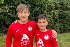 Luca Harris (left) and Romario Moratalla starred for Roffey Robins Atletico under-13 in their thumping win over Rudgwick
