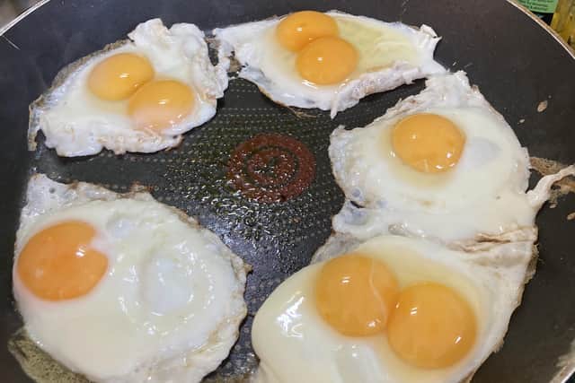 Martin Down from Ferring cracked three double yolked eggs whilst cooking his family breakfast. His daughters later found the remaining eight double yolked eggs
