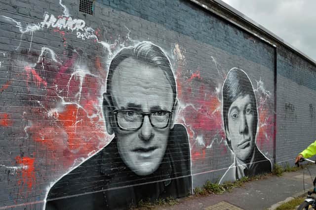 Hugh Whitaker also goes by the name Humor, which can be seen above his mural of Sean Lock in Brighton