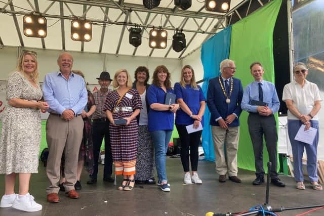 Haywards Heath Town Mayor Howard Mundin with the winners of theHaywards Heath Covid-19 Community Support Awards. Picture: Haywards Heath Town Council.