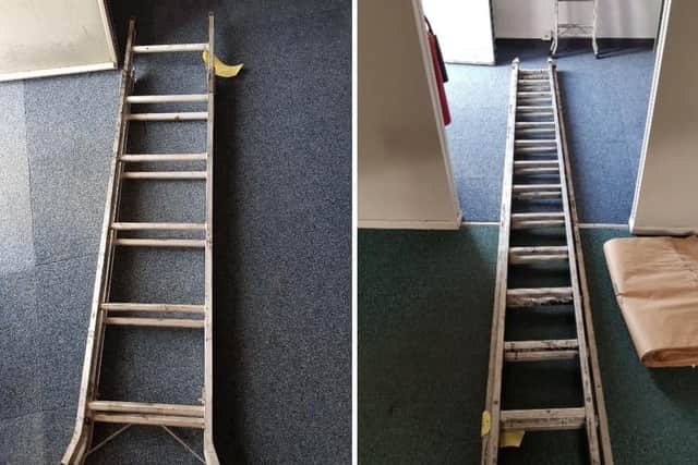 Two metal ladders were used to gain access to the dining room in Arundel Caste via a window. Photo from Sussex Police