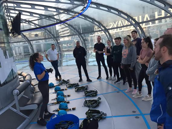 A briefing was held in the i360 tower before fundraisers made the 162m jump. Picture by Kate Henwood Photography