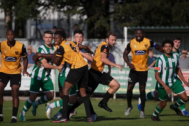 Chichester City and Maidstone await a set piece / Picture: Neil Holmes