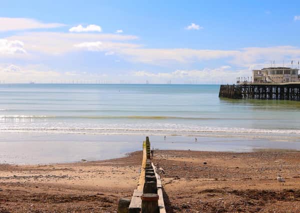 Worthing's beach with shingle and timber groynes