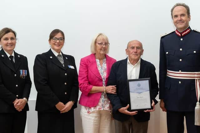 John Akines with assistant chief constable Jayne Dando, superintendent Katy Woolford and East Sussex Lord Lieutenant Andrew Blackman. Picture from Sussex Police SUS-210924-104503001