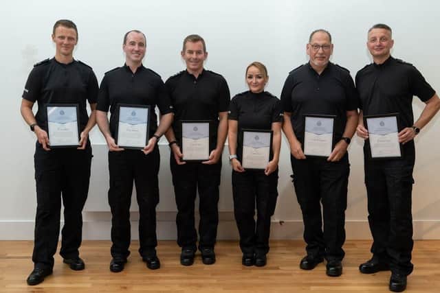 L-R: PC Lee Osborn, PC Ian Grabiner, PS Derrick Wood, PC Norah Henry, PC Keith Rockingham and PC Simon Knight. Picture from Sussex Police SUS-210924-104513001