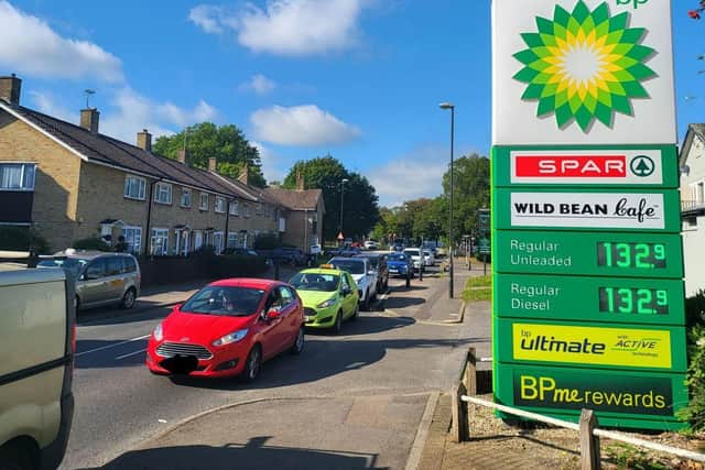 The queue for the BP garage in Ashdown Drive